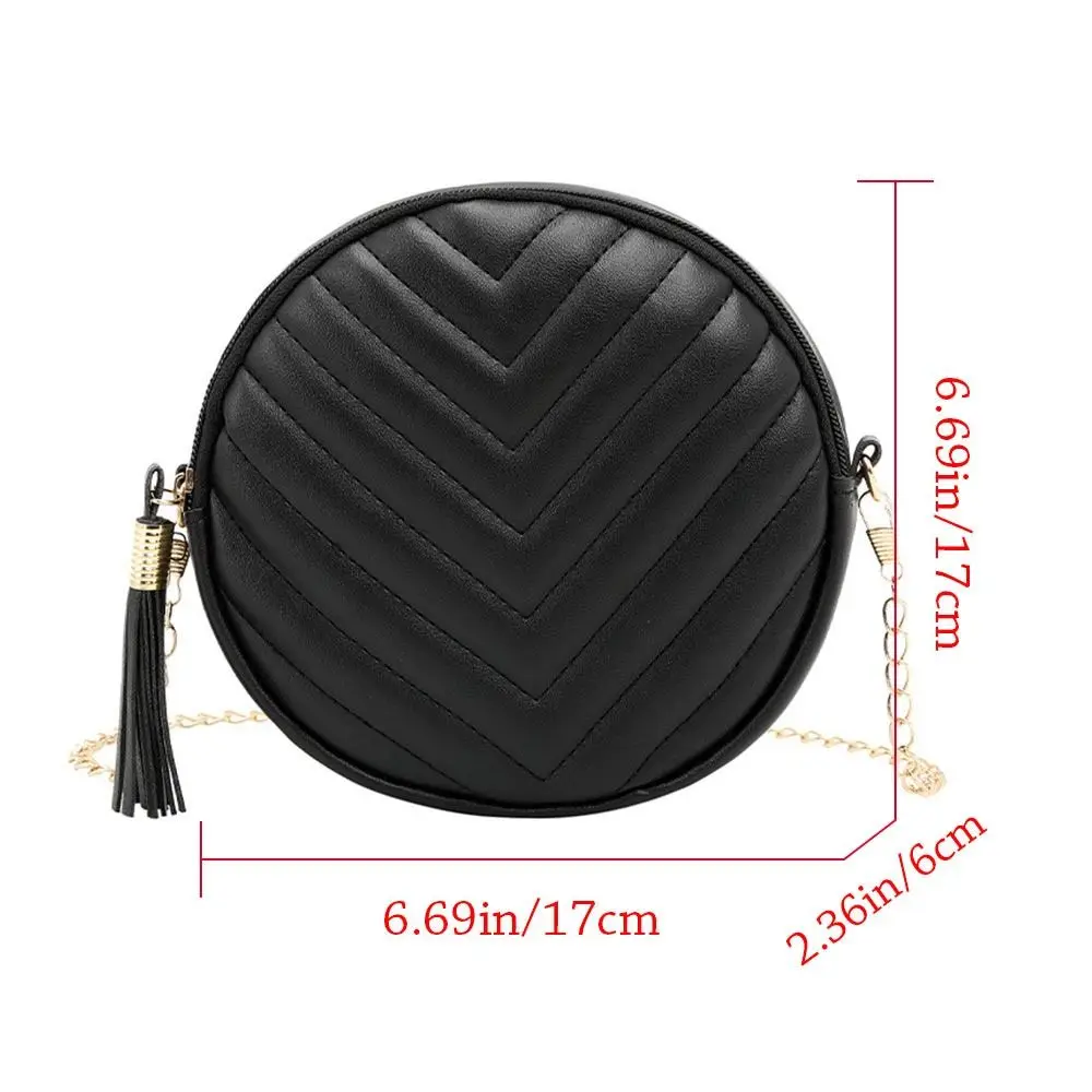 Fashion Women Round Bag PU Leather Women\'s Circular Crossbody Shoulder Bags with Tassel Ladies Purse Female Handbag