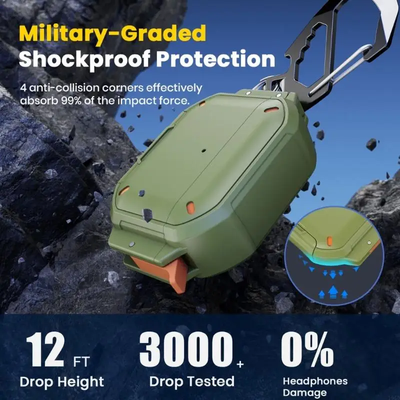 Rugged Waterproof Protective for Wireless Earbuds Featuring Integrated Cleaning Pen Safety Lock Grade Durability and Car