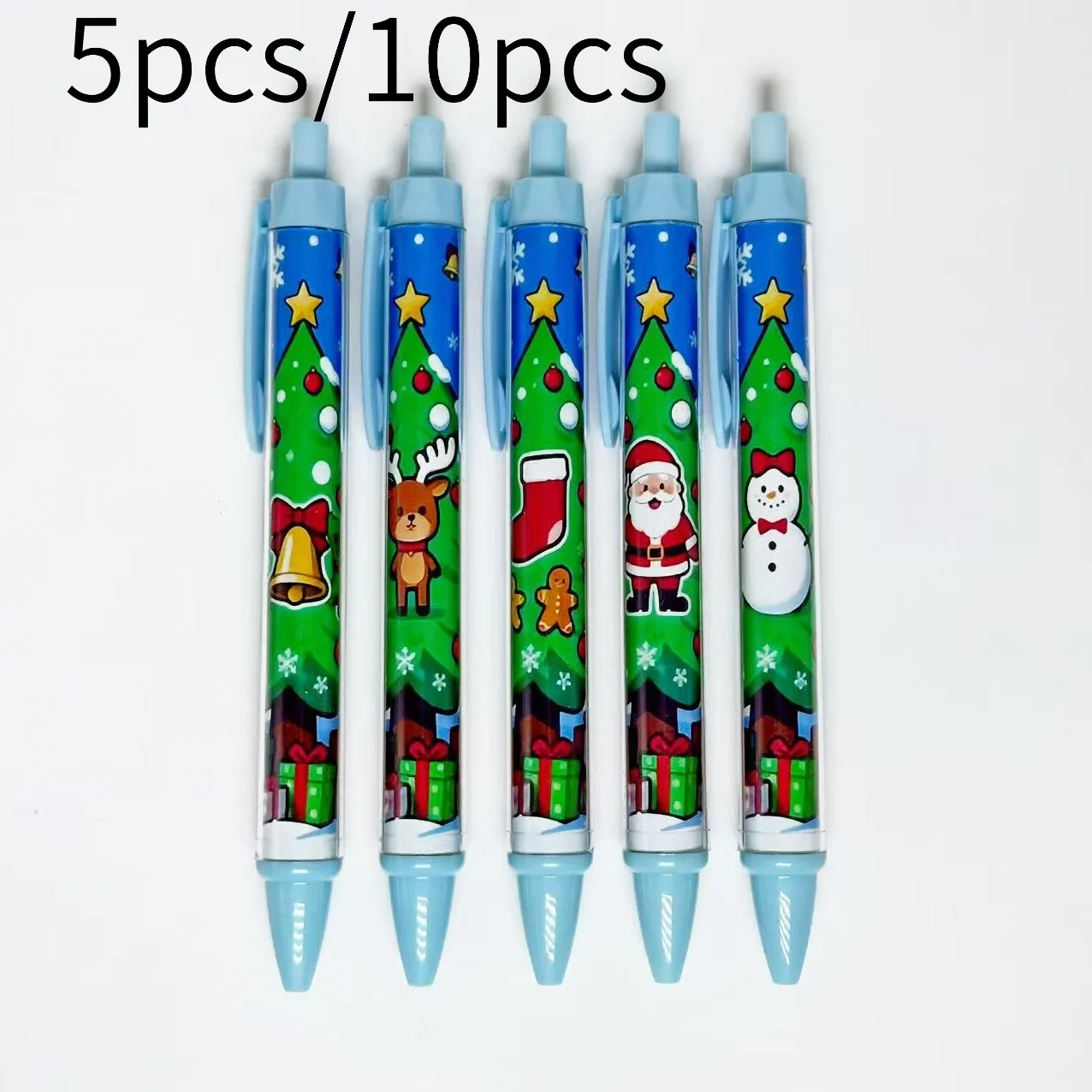 5pcs/10pcs Christmas Tree Series Ballpoint Pens Christmas Element Themed Click Ballpoint Pens Student Writing Gift Pens