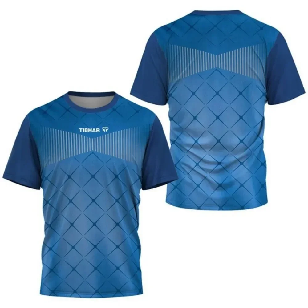Fashion Table Tennis Training T Shirt Men 3D Geometric Pattern Quick Dry Breathable Short Sleeve Ping Pong Sport Jersey Tops