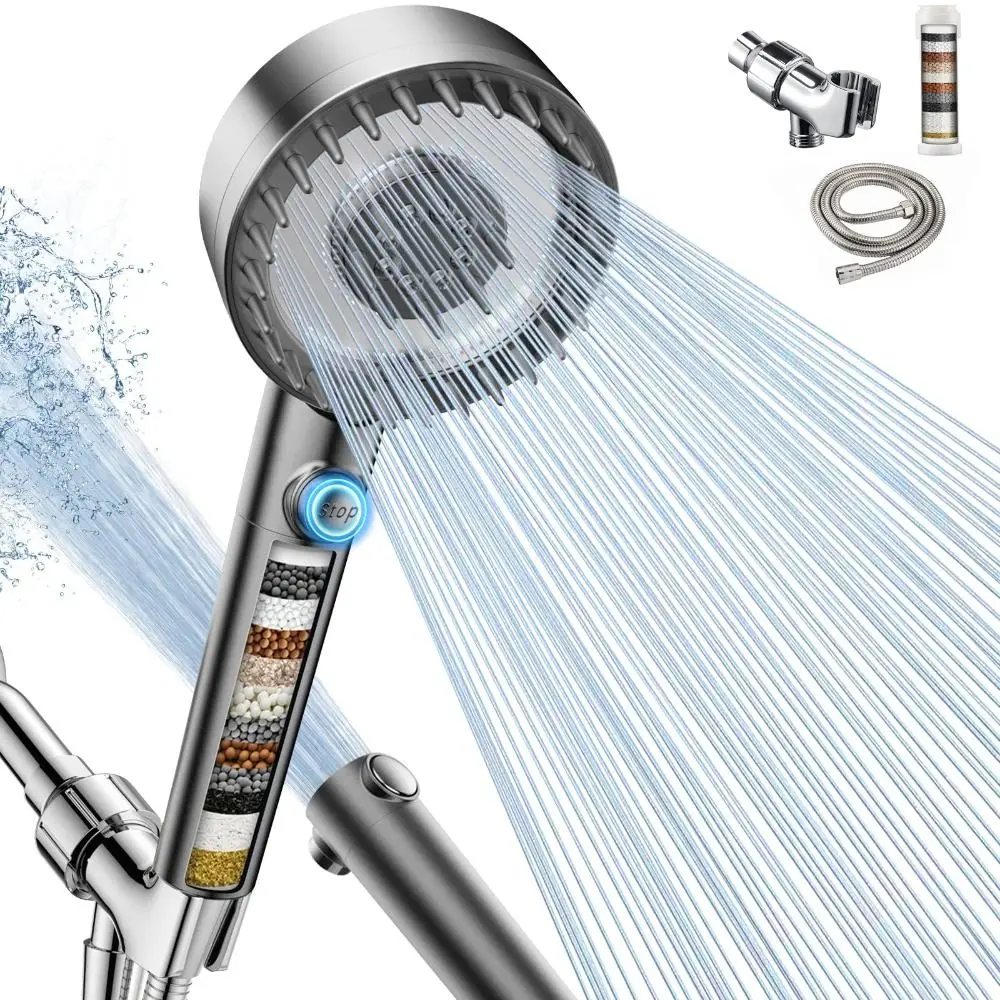 High Pressure Shower Head Multiple Spray Modes ON/OFF Switch Handheld Shower Head Anti-clog Nozzles Water Saving