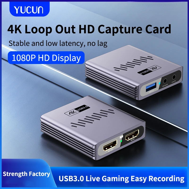 YUCUN 4K USB 3.0 Video Capture Card HDMI-compatible 1080P HD Video Recorder Grabber For PS4 OBS Game Recording Live Streaming