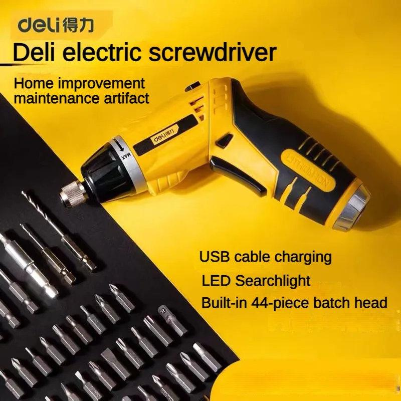 Deli Electric Drill Lithium Battery Screwdriver Head Household Multi-Function Rechargeable Tool Electric Screwdriver 46Piece Set