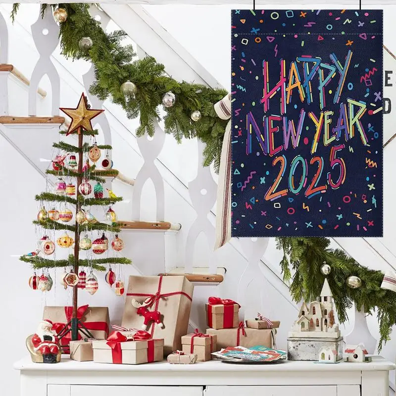 Happy New Year Garden Flag Double Sided 2025 New Year Flag 2025 Happy New Year Flag Garden Flag Decorations For Outside 12x18