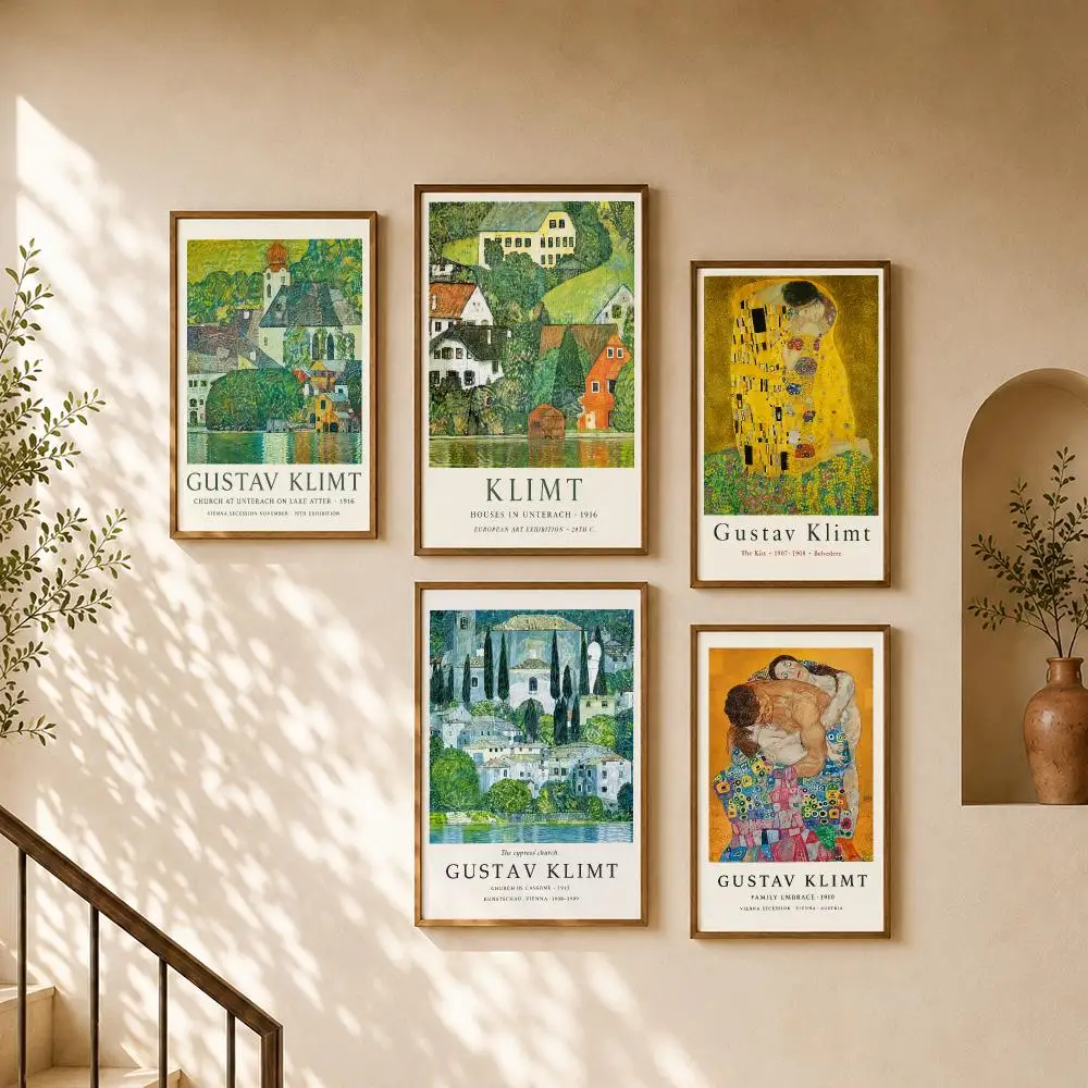 Vienna Secession Golden Floral Women Mosaic Classic Art Poster Home Room Bar Cafe Club Decor Aesthetic Art Wall Painting