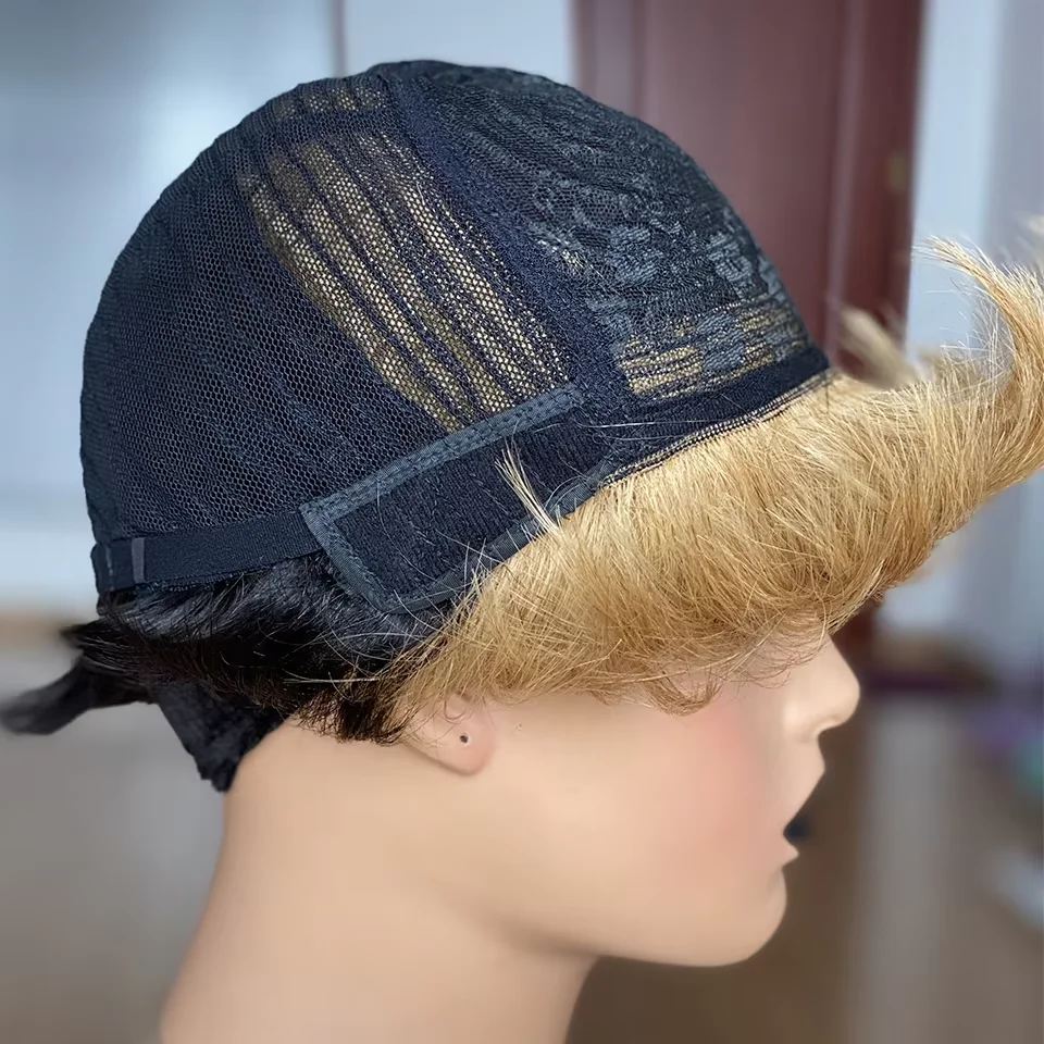 Farbe braun kurze Pixie Cut Perücke gerade Echthaar Perücken mit Pony brasilia nischen Remy Haar volle Mahine gemacht Perücken Dichte