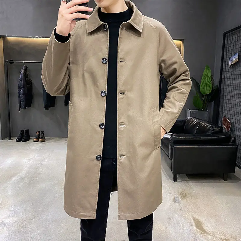 

British Style Trench Men Solid Single Breasted Leisure Long Coats Stylish Casual Outwear Hombre Korean Style Windbreaker H65