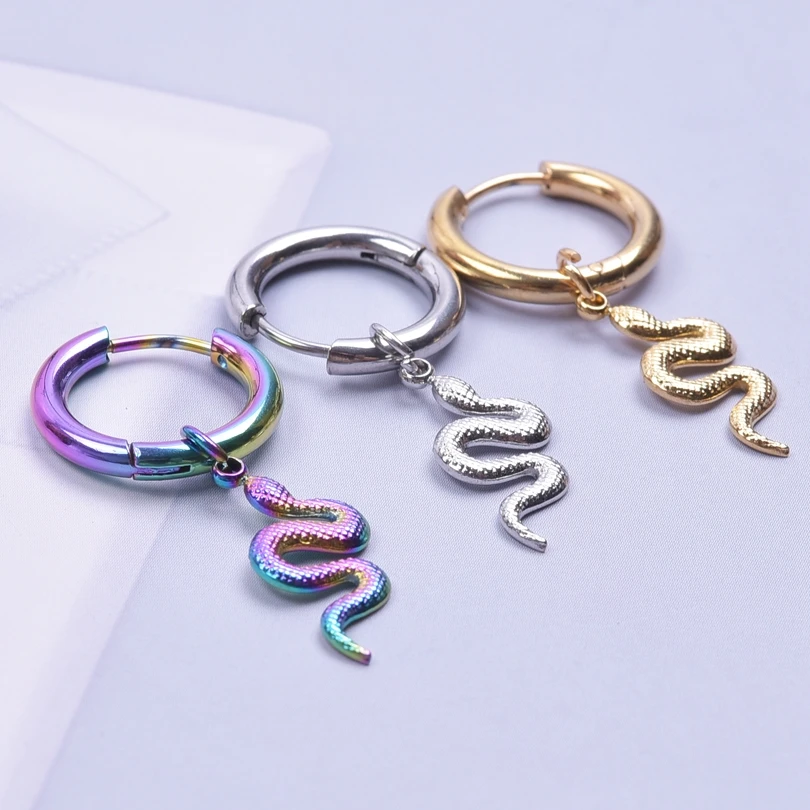 Serpent Snake Charm Earring Stainless Steel Jewelry/Earrings For Women Men Pendant Animal Ear Piercing Hoop Oorbellen Party Girl