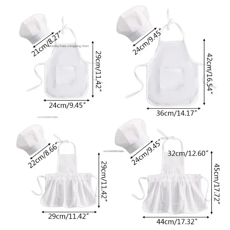 2Pcs Cute Baby Chef Apron and Hat for Kids Costumes Cotton Blended White Cook Costume Photos Photography Prop Newborn Hat Apron