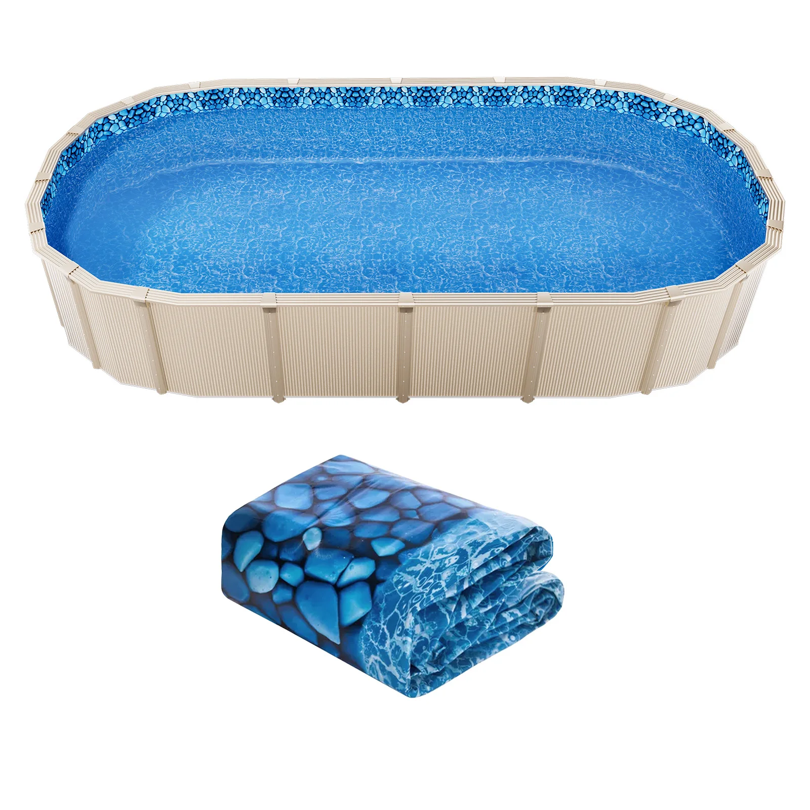 VEVOR Revestimiento para Piscina 1006 x 549 cm Ovalado Cubierta para Piscinas Superposición Vinilo de Calibre Estándar Duradero Altura de Pared 122-137 cm para Piscinas Superpuestas sobre Suelo