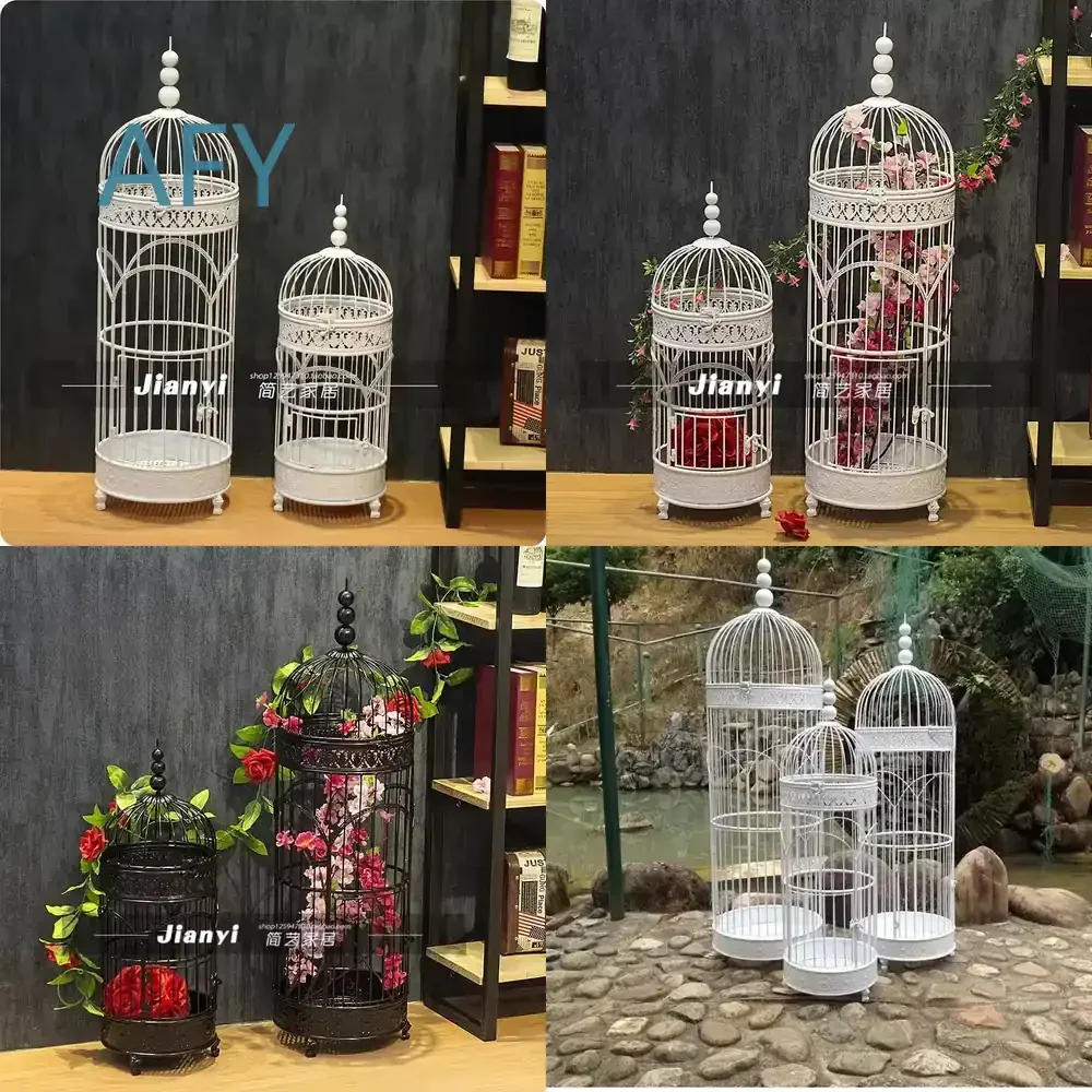 Decorative Birdcage for Home Decor Wrought Iron Floor to Ceiling Large Ornament Soft Decoration Movable Props Living Room