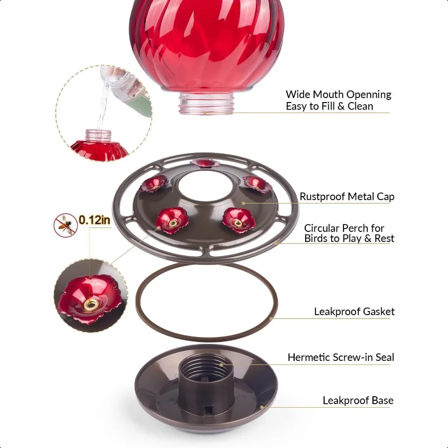 Кормушка для колибри, 26 унций, стеклянные кормушки для колибри на открытом воздухе, подвесные кормушки для муравьев и пчел, защита от муравьев и пчел, 5 портов для кормления цветов R