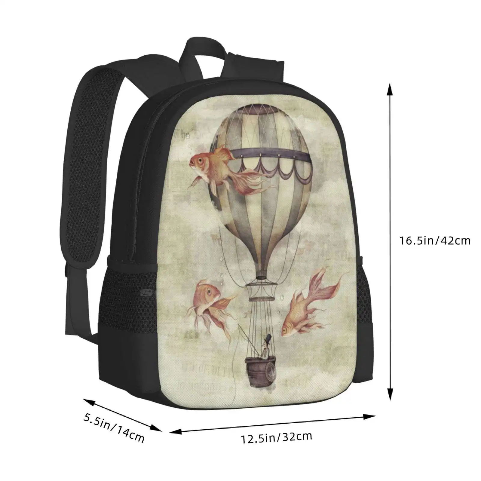 Skyfisher-mochila para hombre, mujer, niña, adolescente, pescador, Goldfish, Vintage, Retro, globo aerostático