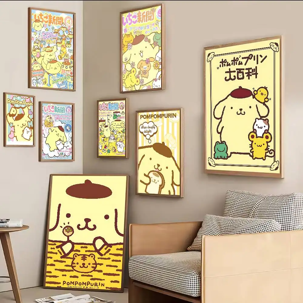 Cute Cartoon P-Pom Pom Purin Whitepaper Poster Waterproof Paper Sticker Coffee House Bar Aesthetic Art Wall Painting