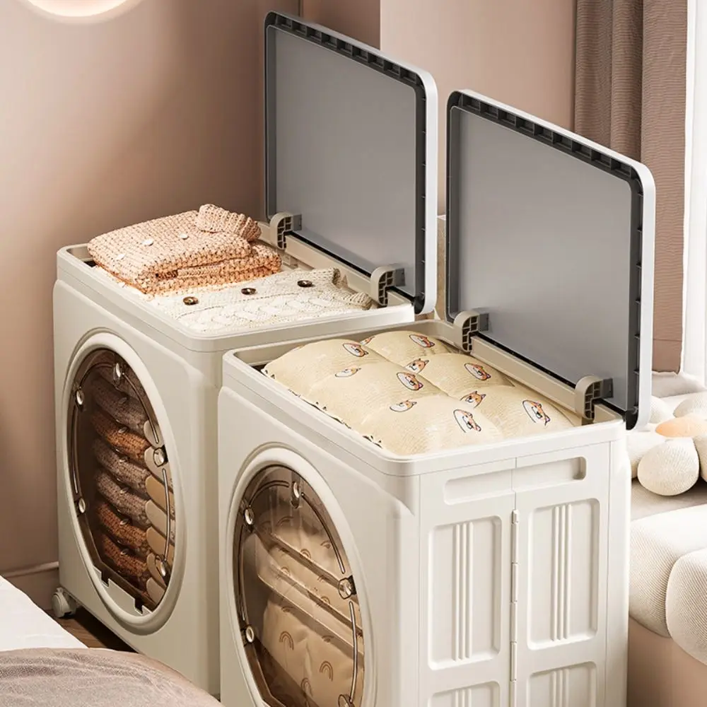 New Dustproof Foldable Storage Box with Pulleys Large Capacity Storage Cabinet Multi-purpose Lockable Handle Toys Storage Basket - view 3