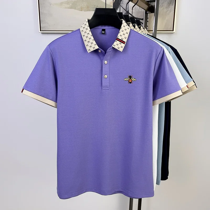 Sommer Neues Designer-Polohemd mit Exquisiter Bienenstickerei für Herren, Bestseller, Bequem und Atmungsaktiv, aus Maulbeerseidenstoff, Kurzes Oberteil – Detail 18