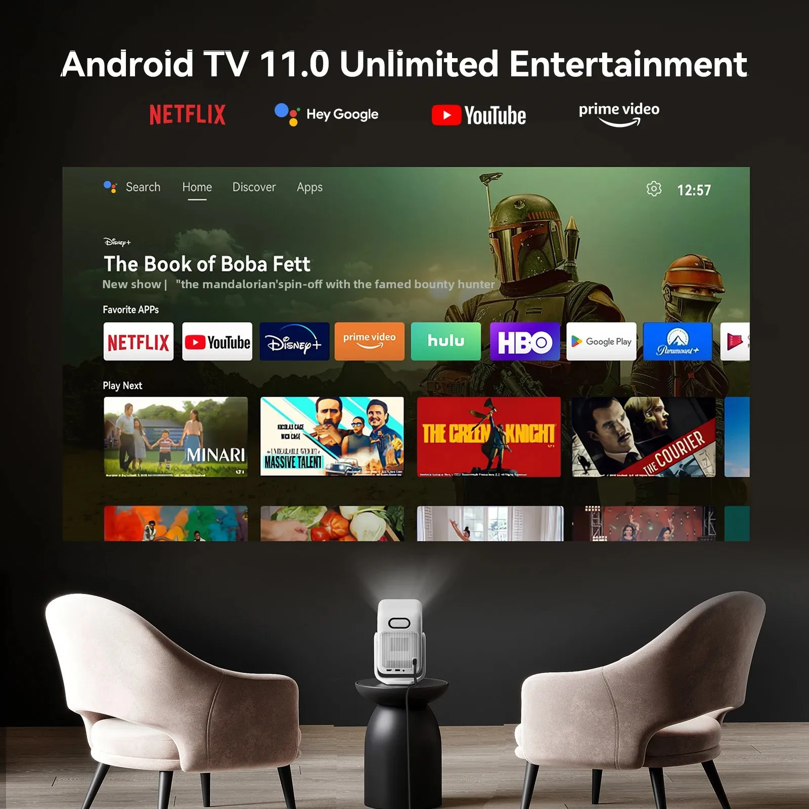 Wanbo T2 Ultra Android TV11.0 1080Pプロジェクター、4K対応、500ANSI