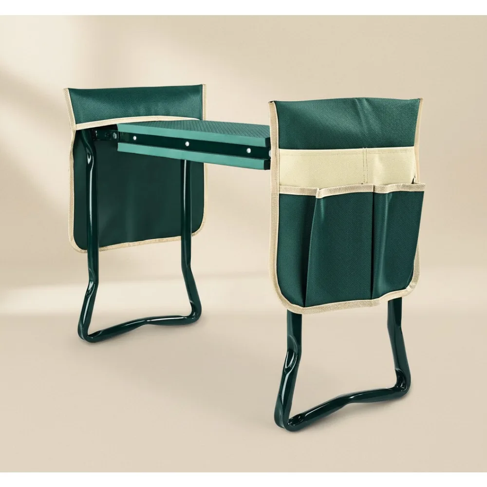 

Upgraded Garden Kneeler and Seat with Thickened Pad, Heavy Duty Foldable Stool with Tool Pouches for Seniors Women Men