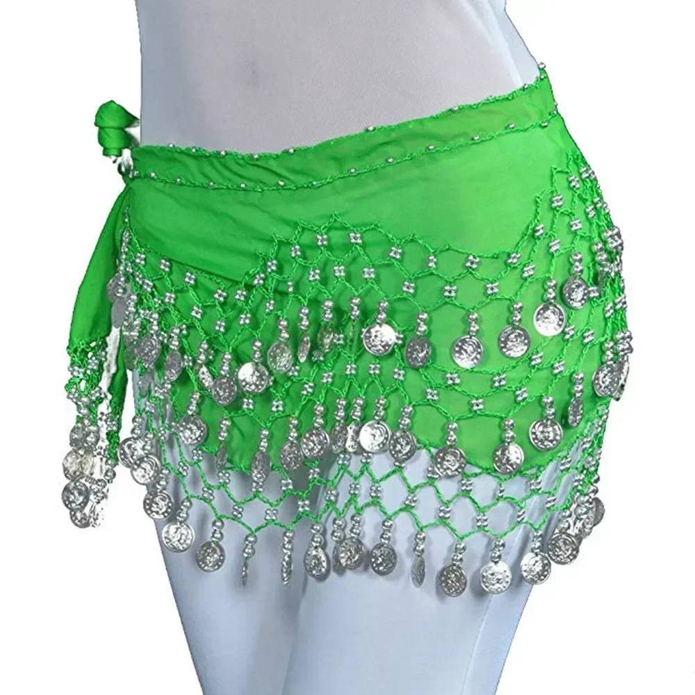 Belly Dance Belt for Women Chiffon Gold Coines Oriental Dancing Wear Accessies Girl's Chiffon Silver Coines Bellydance Hip Scarf