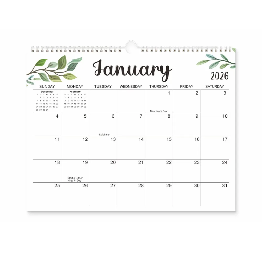 

18 Months Leaf Pattern Calendar Square Portable English Calendar Coil Binding Minimalist INS Coil Calendar Student Gift