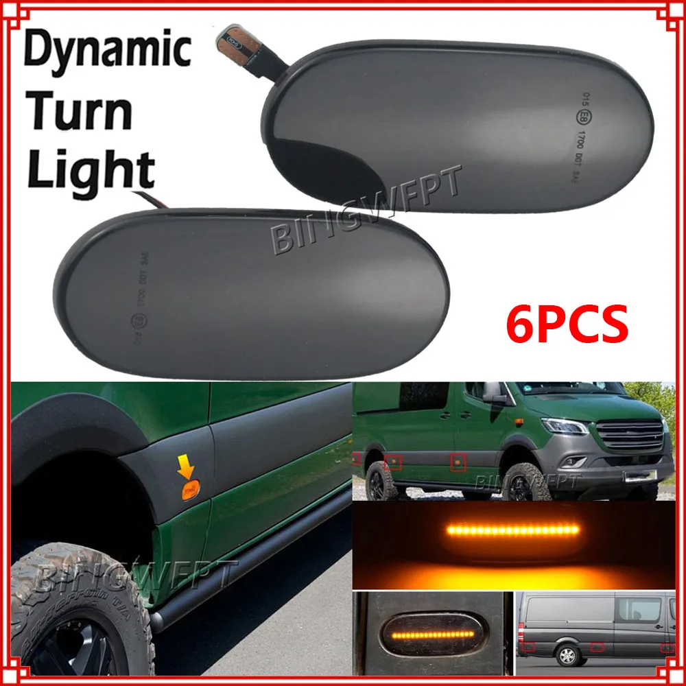 6X LED Dynamic Side Marker Lamp Turn Signal Light For Mercedes Benz Sprinter W906 2006-2018 For VW Crafter Minibus Van 2006-2016
