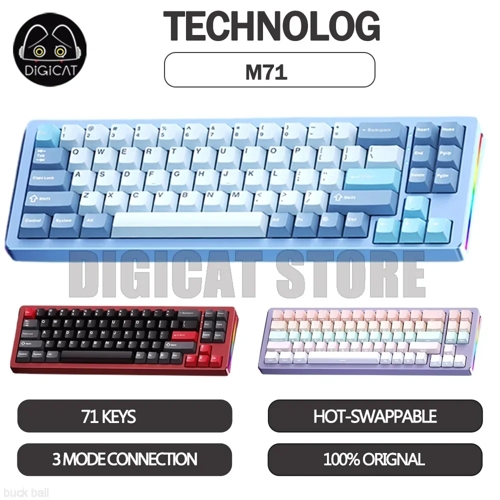 Xinmeng M71 Mechanical Gamer Keyboard 71 Keys 3 Mode 2.4G/USB/Bluetooth Wireless Keyboard Hot-Swap RGB Customized Gamer Keyboard