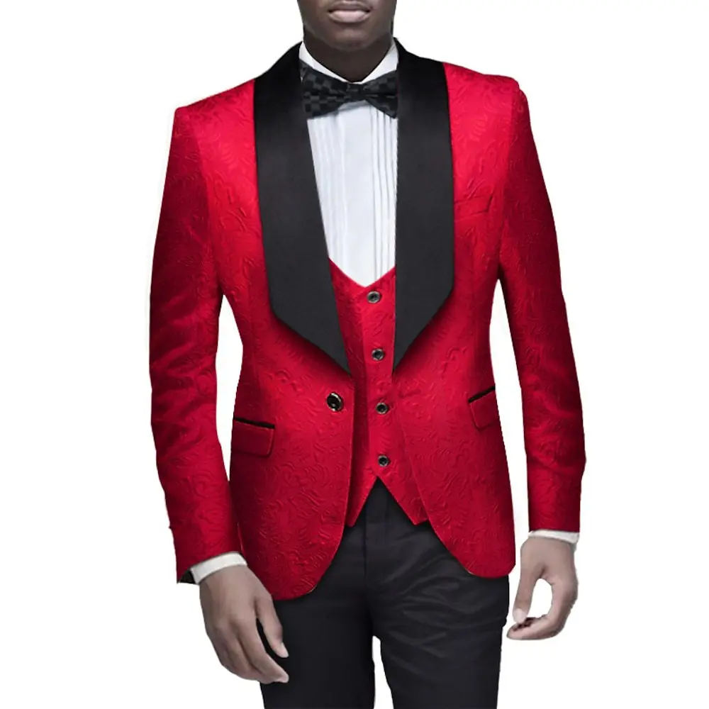 Esmoquin de Cachemira para hombre, conjunto de tres piezas a la moda a medida (chaqueta + pantalones negros + chaleco), ropa de novio para fiesta de graduación y citas