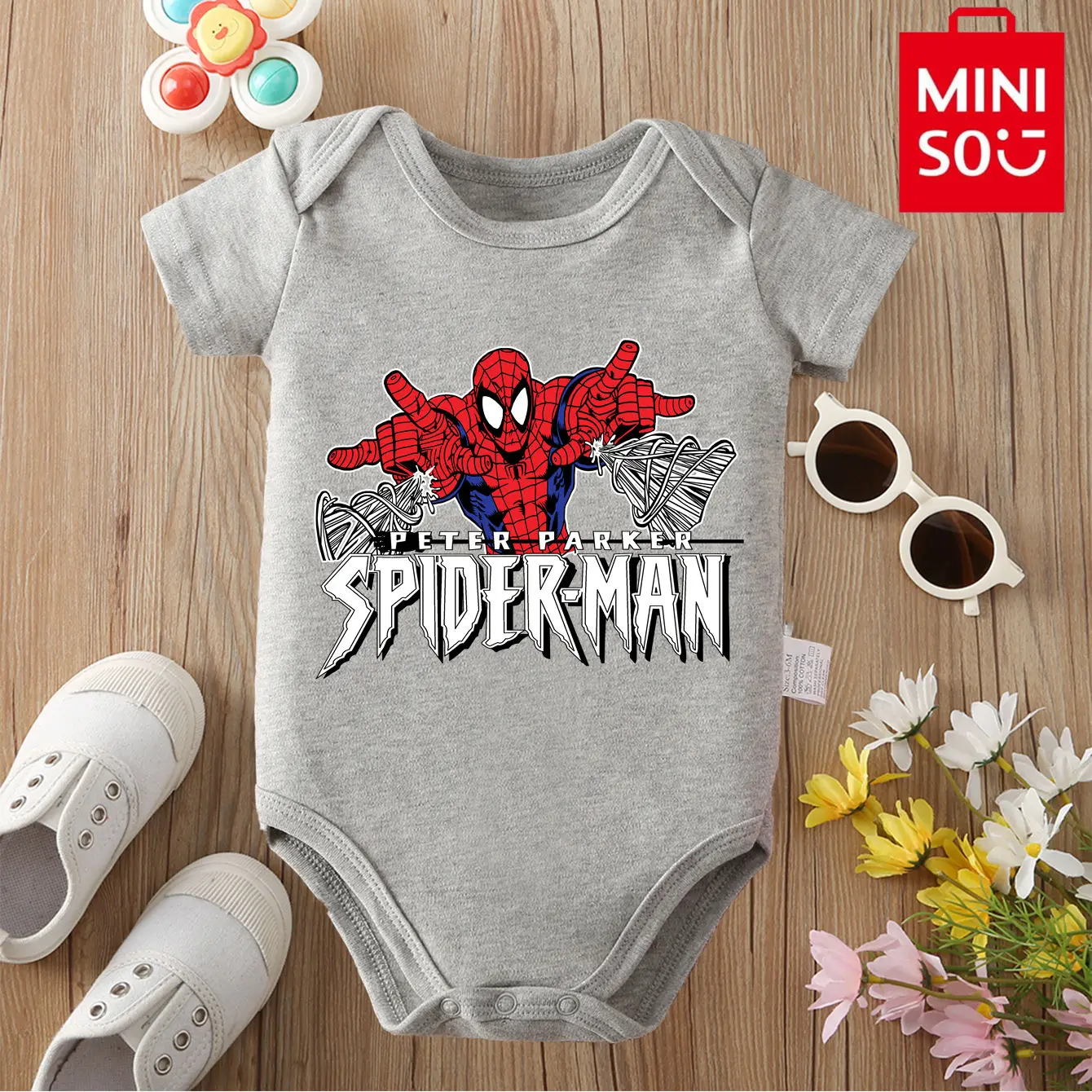 

MINISO Spider-Man Print 100% Cotton Comfortable and Soft Cloths Bodysuit for Baby Onesie Jumpsuit for 0 To 12 Months Newborn