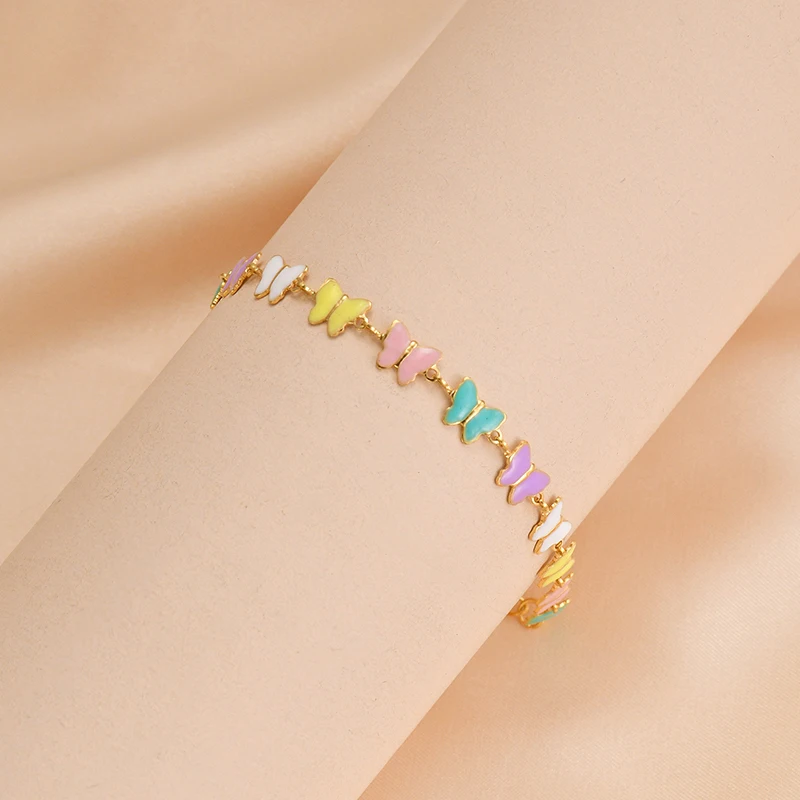 خمر قطرة الزيت الملونة فراشة النساء أساور الذهب اللون الفولاذ المقاوم للصدأ سحر أساور صديقة هدية