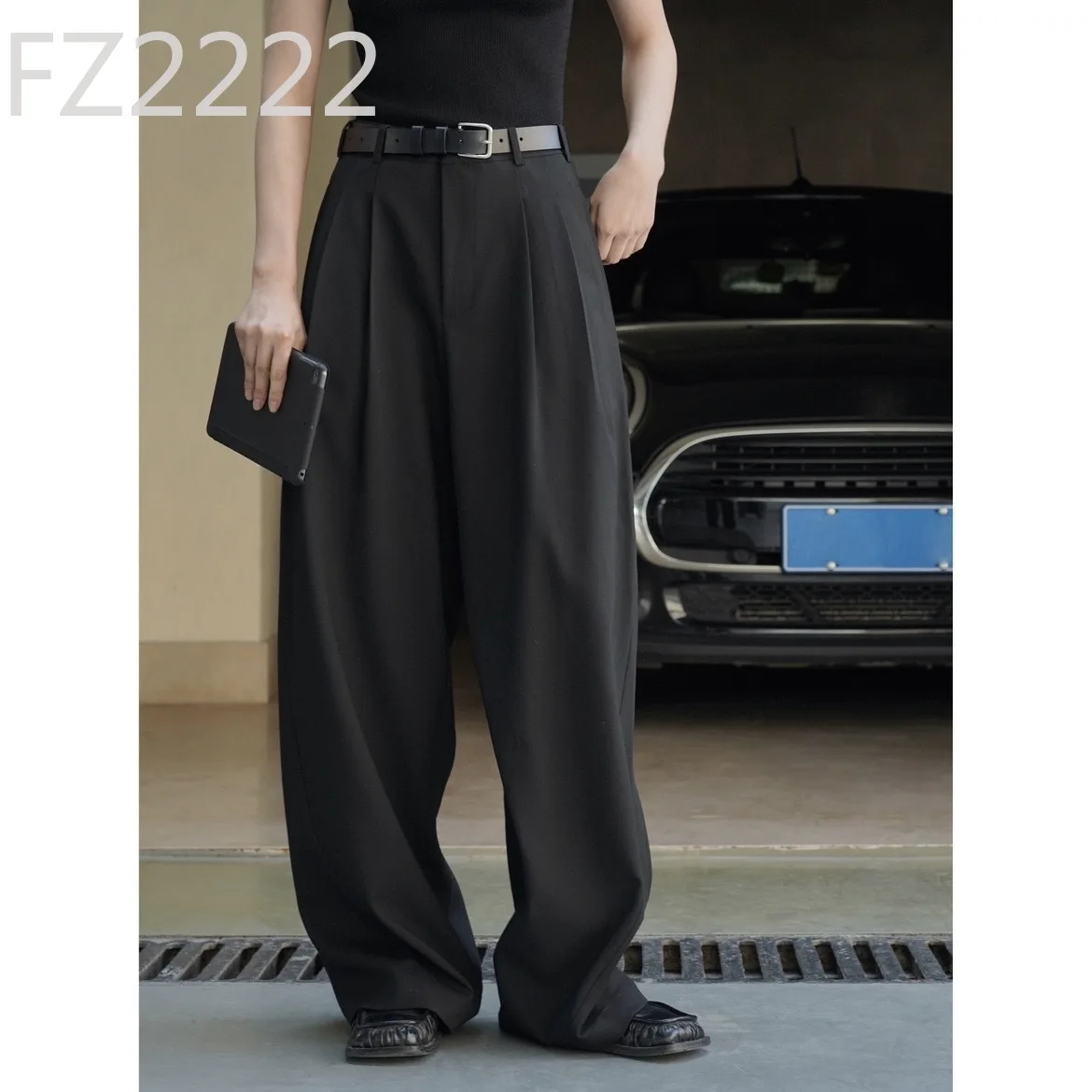 Early autumn new old money style commuting high waist wide leg trousers loose silhouette texture casual