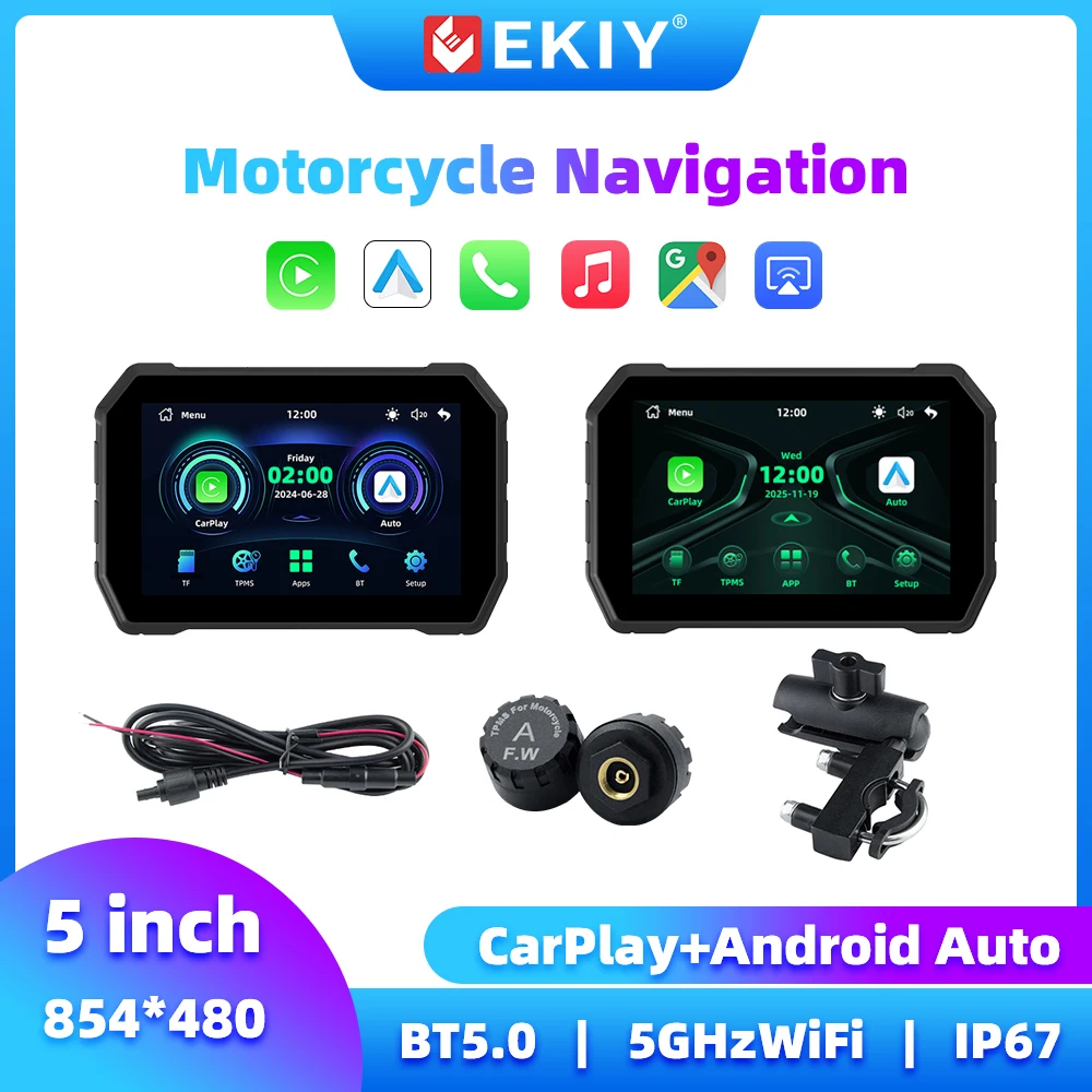 

EKIY 5 Inch Motorcycle Carplay Wireless Carplay Android Auto Motorcycle Navigation GPS Display Monitor Motorcycle GPS Screen