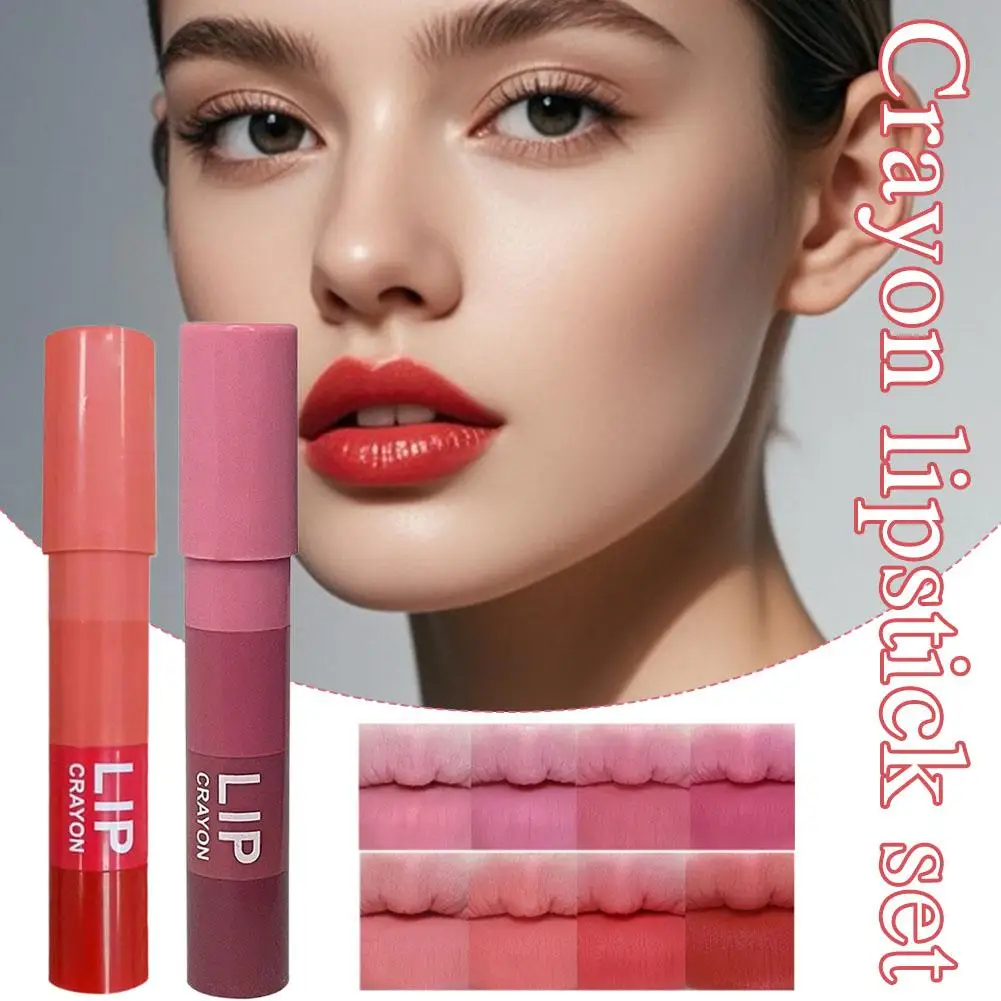 4 In 1 Matte Crayon Lipstick Set Long Lasting Waterproof Pen Velvet Kit Multicolour Lipstick Makeup Moisturizing Lipstick D8Z4