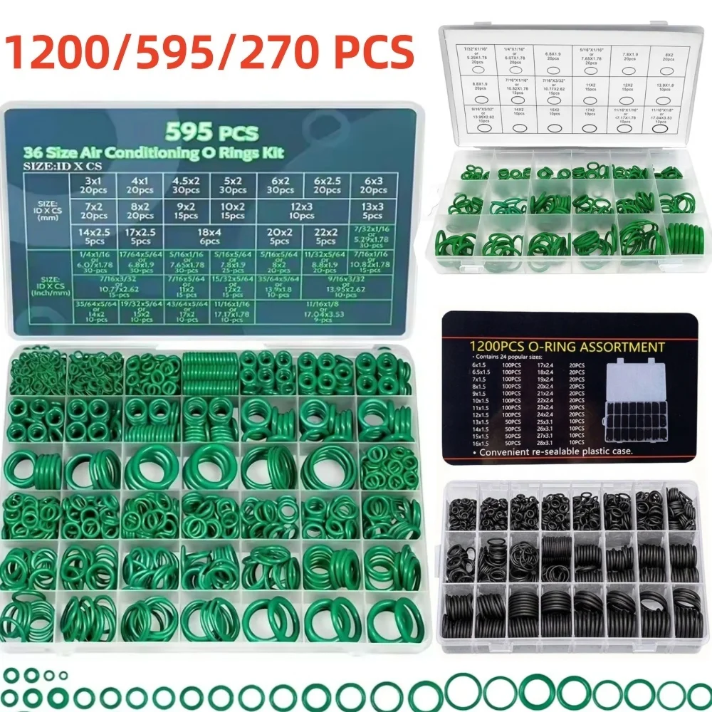 1200/595/270Pcs O Ring Rubber Seal Gasket Car AC Compressor Sealing Rings Auto Repair Maintenance Rubber Parts