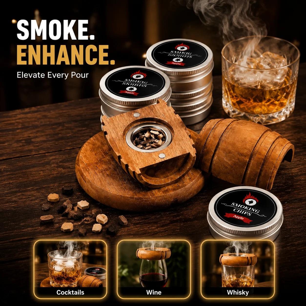 Smoking Gun Kit - Whisky Smoking Kit, Oak Smoker Box