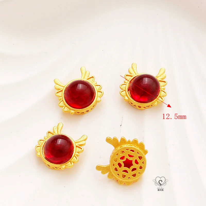 Matte Gold-plated Jade Inlaid With Zircon Zodiac Dragon Blessing Barrel Beads Spacer Bracelet Necklace Pendant DIY Jewelry
