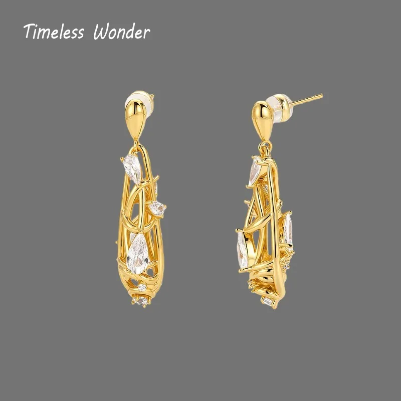 Timeless Wonder Geo-Ohrstecker aus Messing mit Zirkon-Ausschnitt für Damen, Designer-Schmuck, trendiges Geschenk, Top, edel, schlicht, ordentlich, 5133