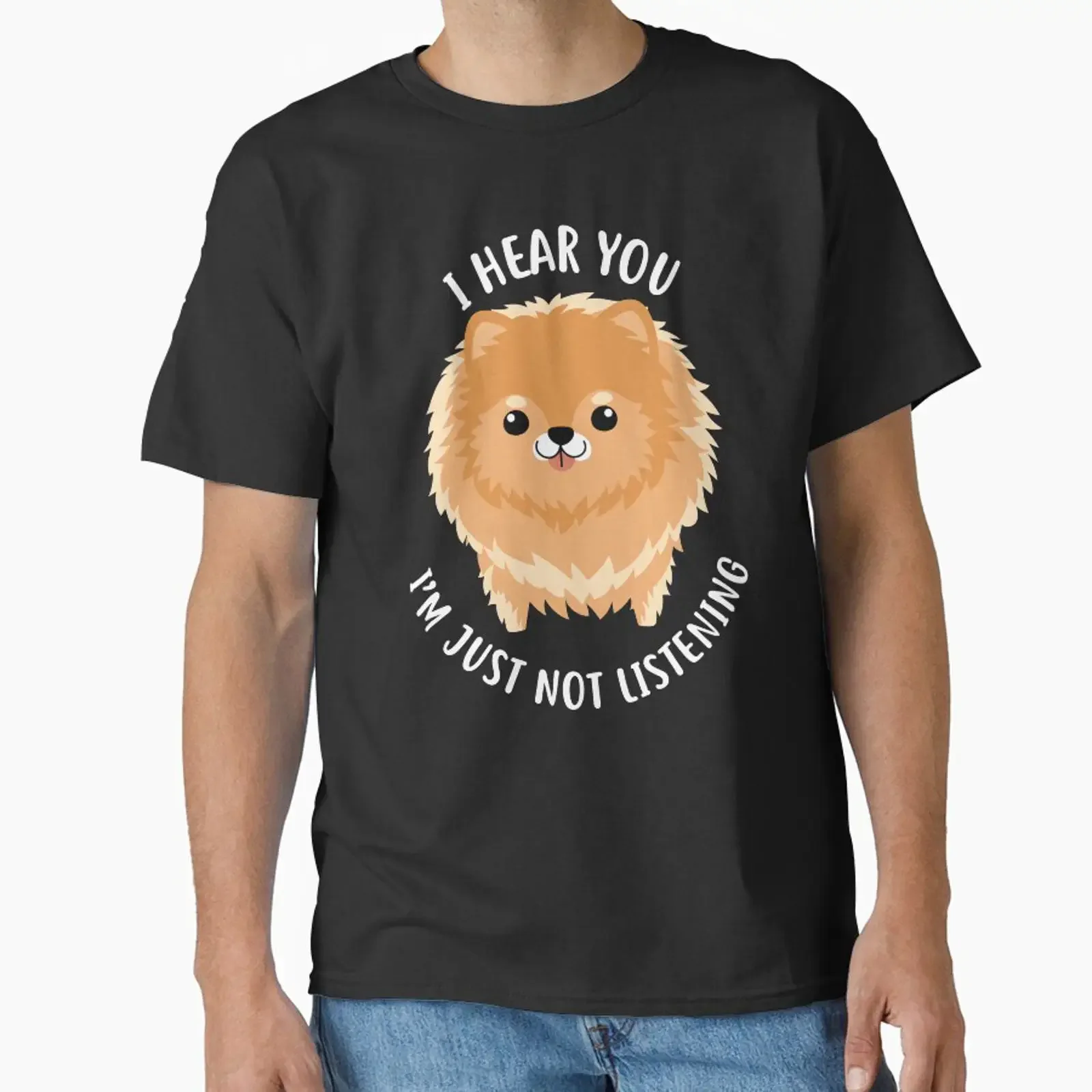 Pomeranian Just Not Listening Classic T Shirt vintage Washed Unisex homme Stretched Casual graphic Breathable Comfortable
