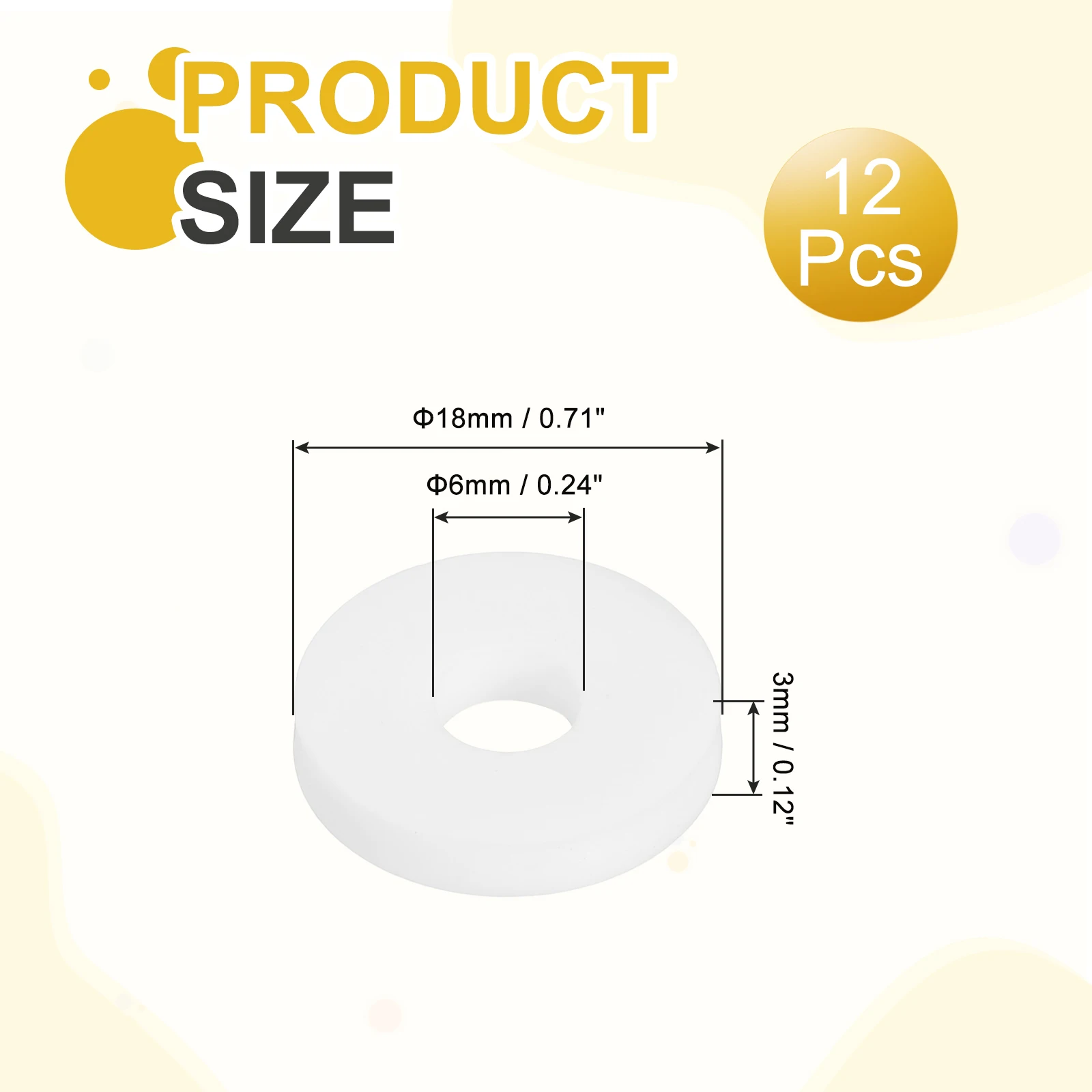 12Pcs PTFE Flat Washers 5-66mm ID 12-75mm OD 2mm/3mm Thick White Sealing Spacer Gasket Ring for Faucet Pipe Hose Bolt Machinery