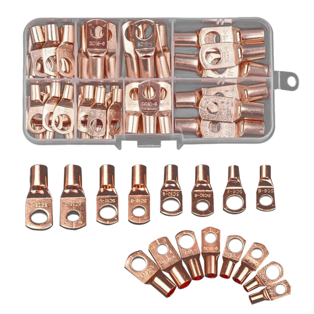 Efficient 70pcs Wire Lug Connector Ring SC6-25 Copper Connectors Bare Cable Electric Crimp Terminal Connector Kit