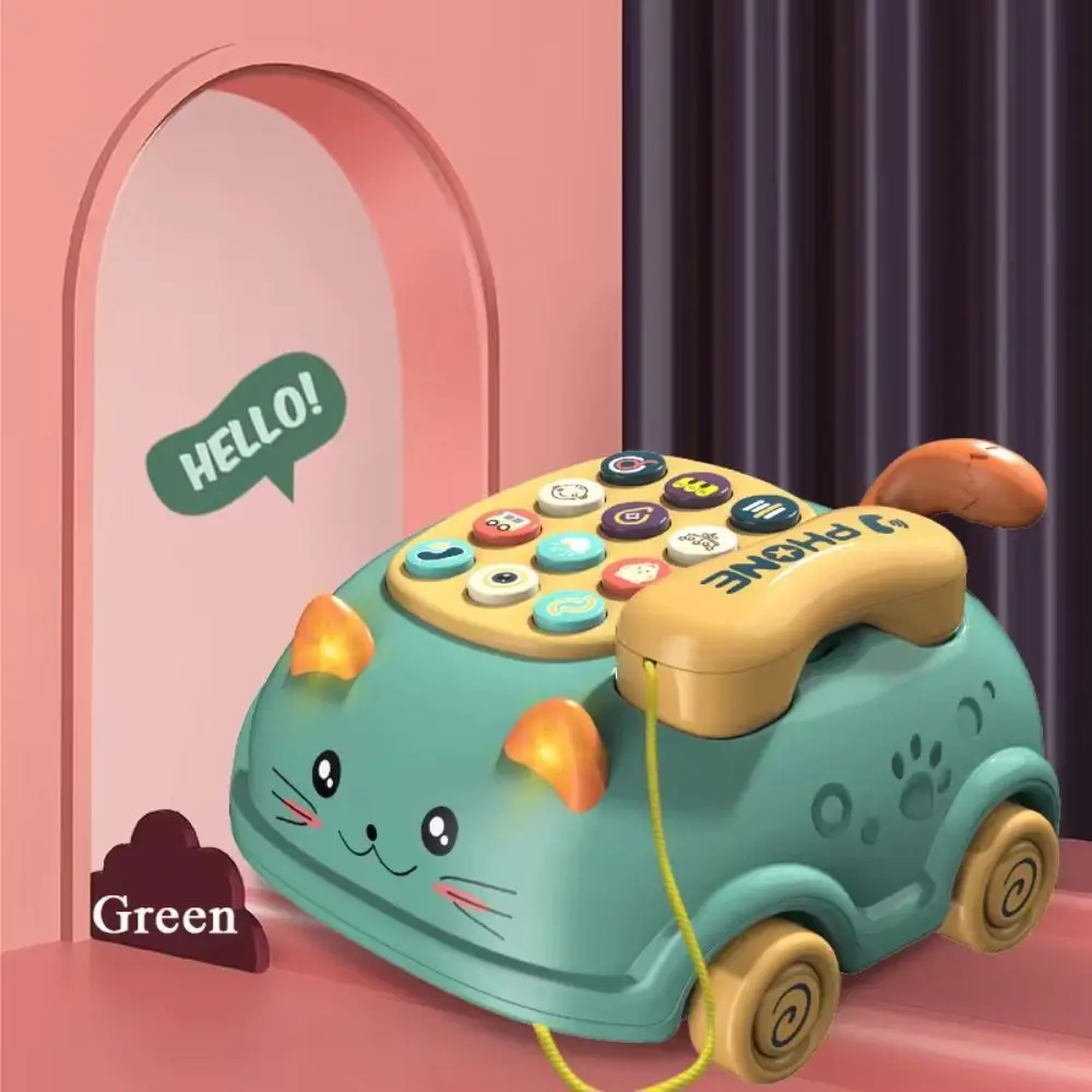 لعبة هاتف القط للتعليم المبكر مونتيسوري مع ضوء صوت الموسيقى ألعاب هاتف مقلدة على شكل حافلة كرتونية