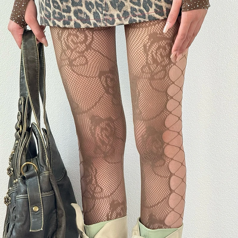 Sexy aushöhlen Jacquard-Fischnetzstrumpfhose für Damen, 2025, Blumenspitze, Oberschenkel, hohe Taille, Strumpfhosen, Nachtclub, Strumpfband, heißer Strumpf