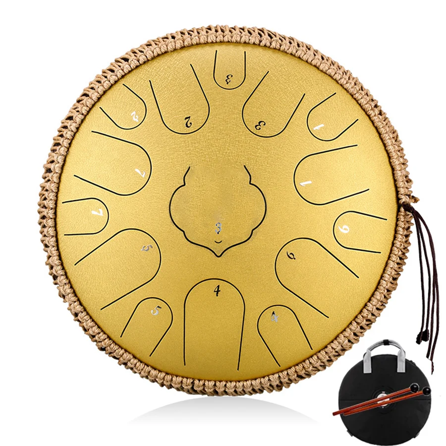 

Hluru Steel Tongue Drum 15 Notes 13 Inch Tank Drum Key C Glucophone Handpan Drum Meditation Yoga