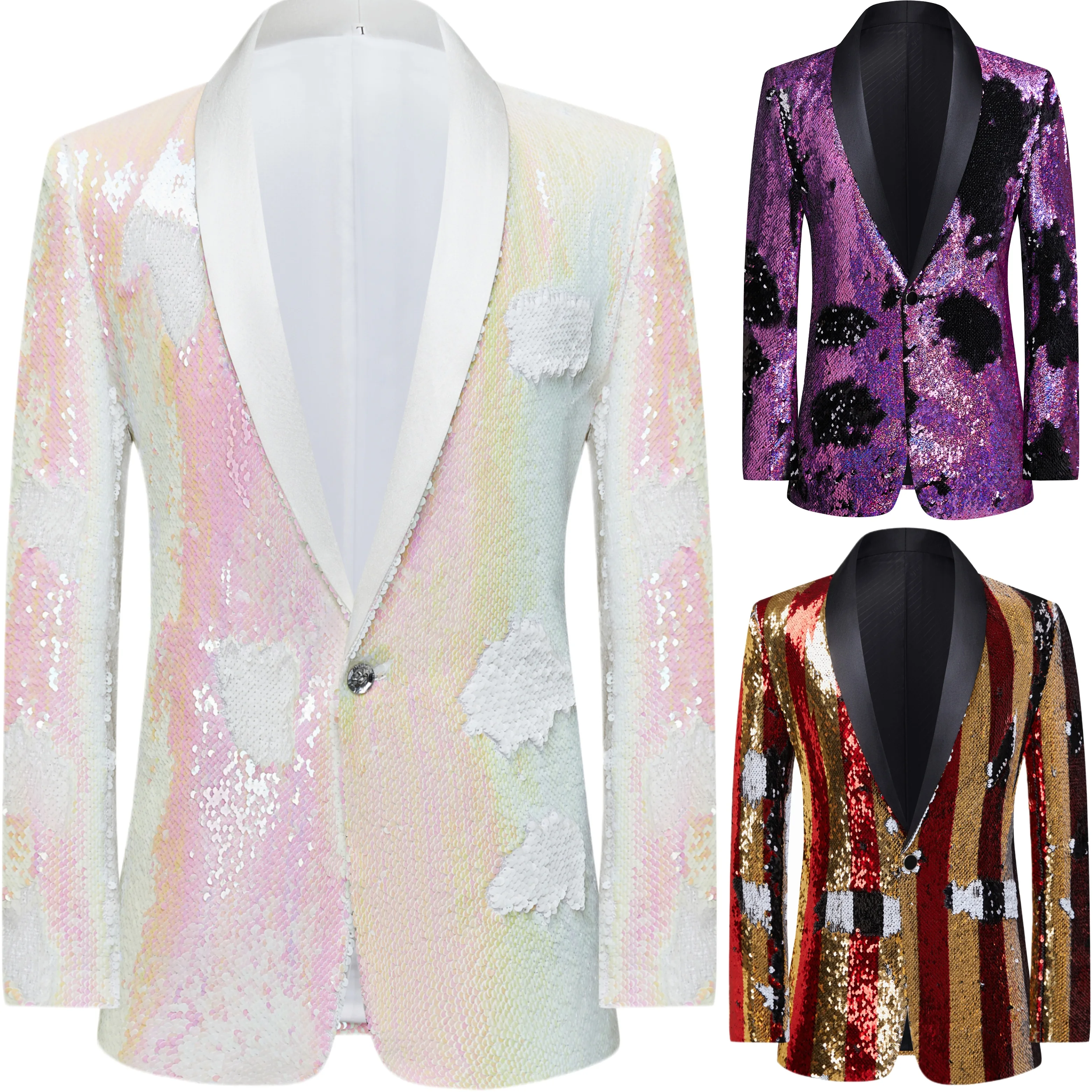 Men's Suits Casual Coat Multi-colored sparkling sequin single coat Elegant party dresses Circus Costume Graduation casual suit