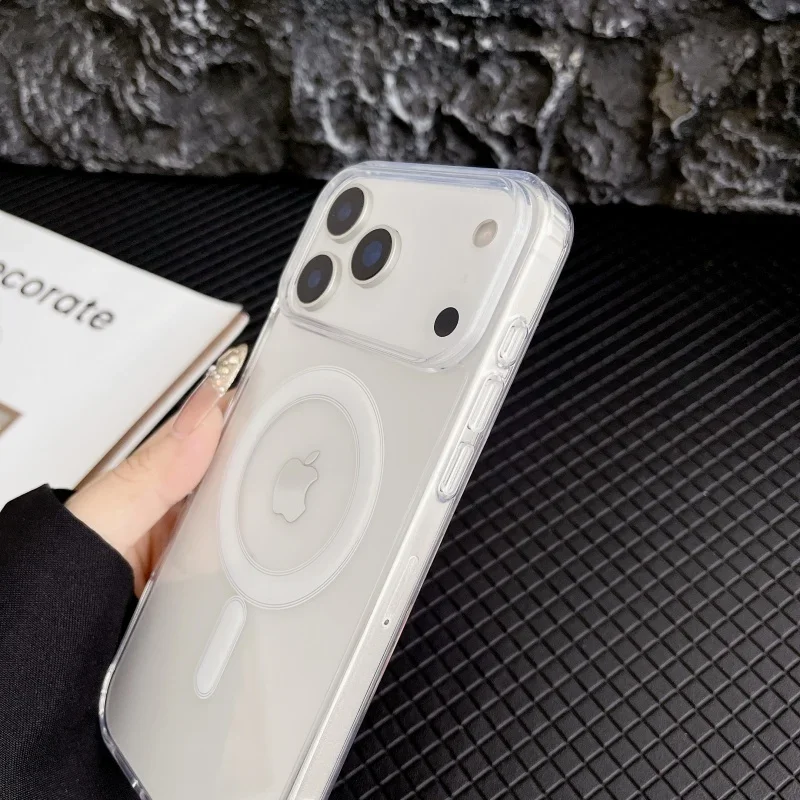 Funda dura transparente con carga magnética inalámbrica para iPhone 17 Air 16 15 Pro Max 14 Plus 13 12 Mini 11 16e 6