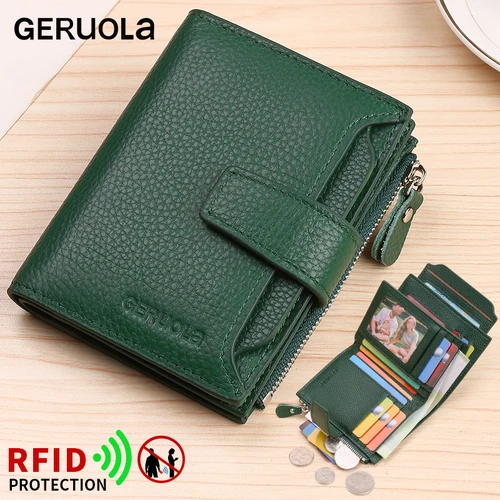 Cepillo antirrobo RFID, nueva cartera de piel de vaca de cuero genuino plegable de tres pliegues, bolsa de tarjeta magnética antiviolación multifuncional sho