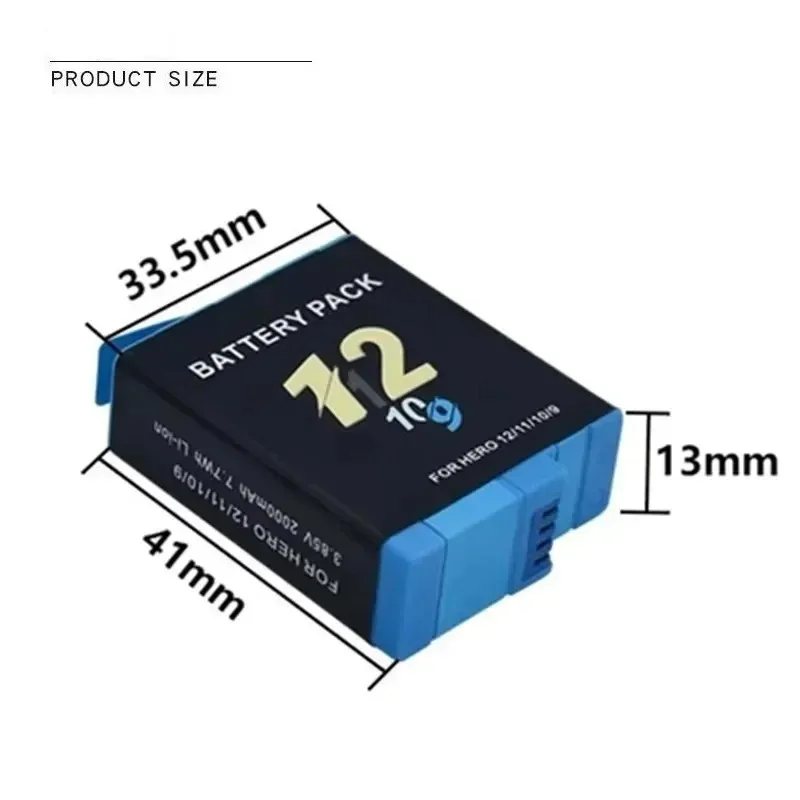 2000mAh High Capacity Battery for GoPro Hero 9 10 11 12 Replacement AHDBT-901 3.85V Li-ion Extended Battery