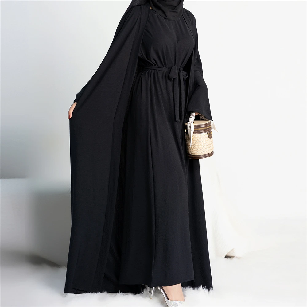 2 Piece Set Muslim Matching Suit Open Abaya Women Dubai Turkey Dress Ramadan Eid Kimono Cardigan Kaftan Islamic Abayas Clothing