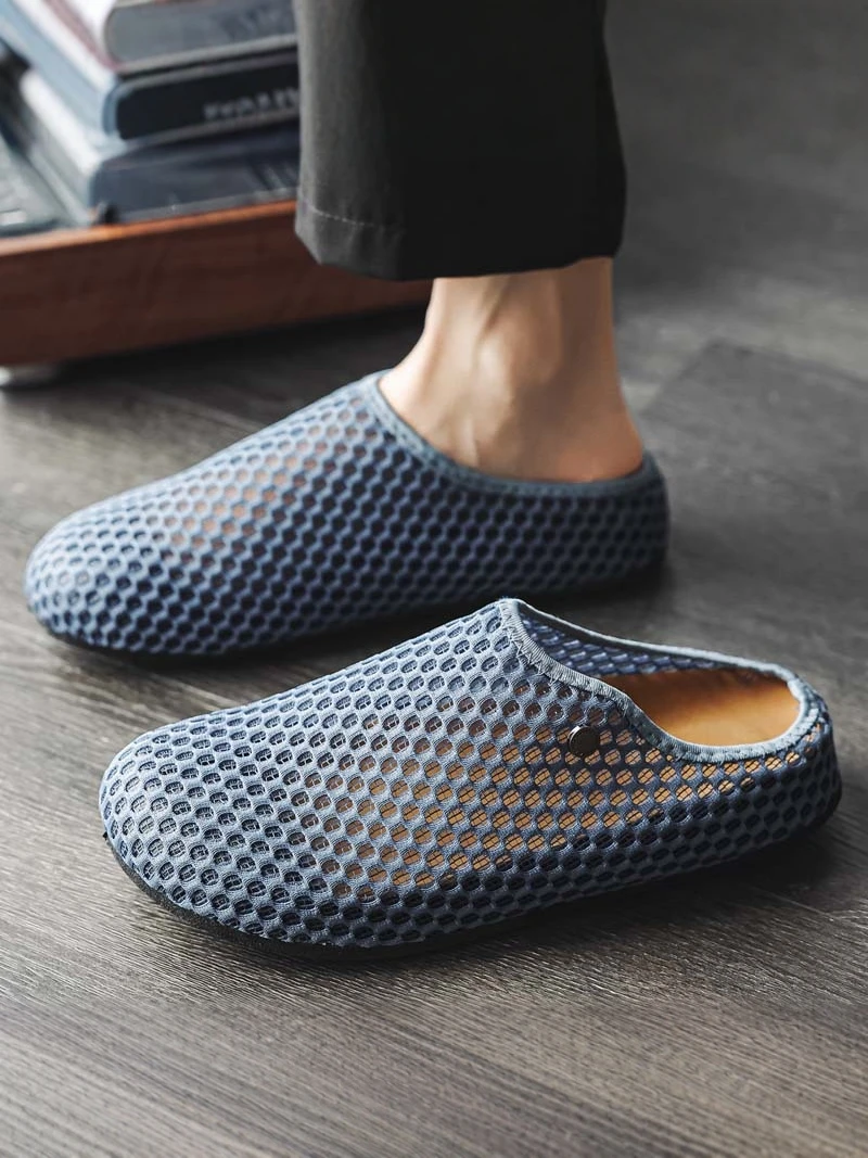 

Men's Summer Breathable Thin Hollow Mesh Shoes Driving Slip-On Large Eyelets Casual Slip-On Shoes round Toe Rubber Outsole
