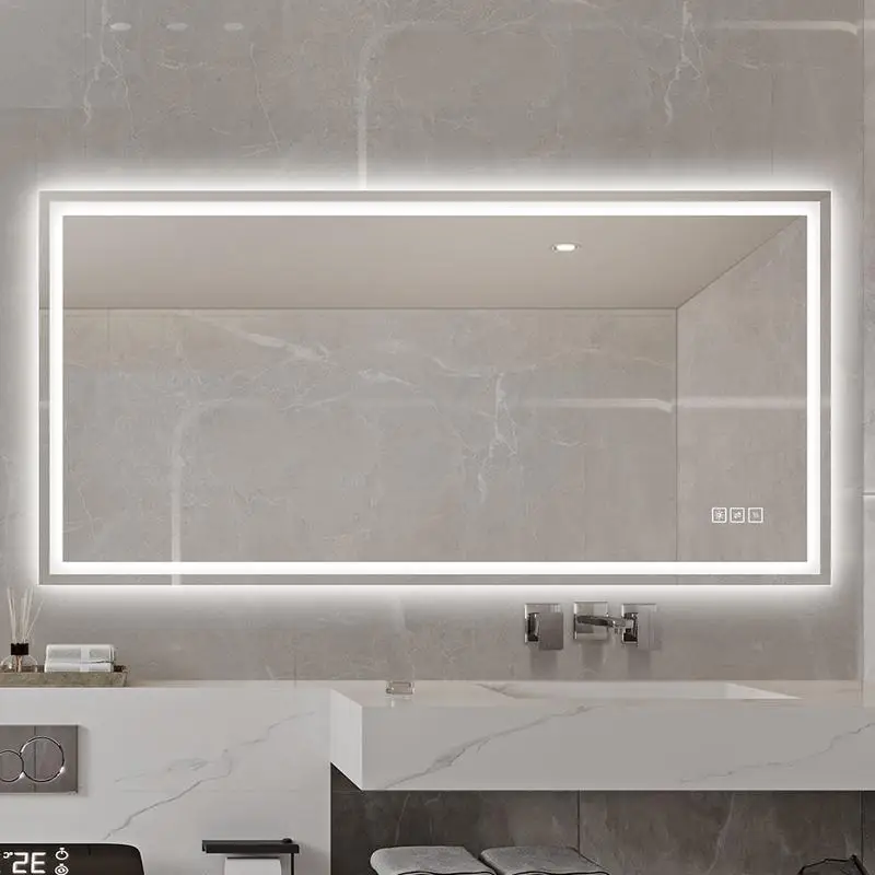 

48x24 Inch Anti-Fog LED Bath Mirror, Modern Straight Edge, Dimmable 3 Color Lighting, Horizontal/Vertical Mounting