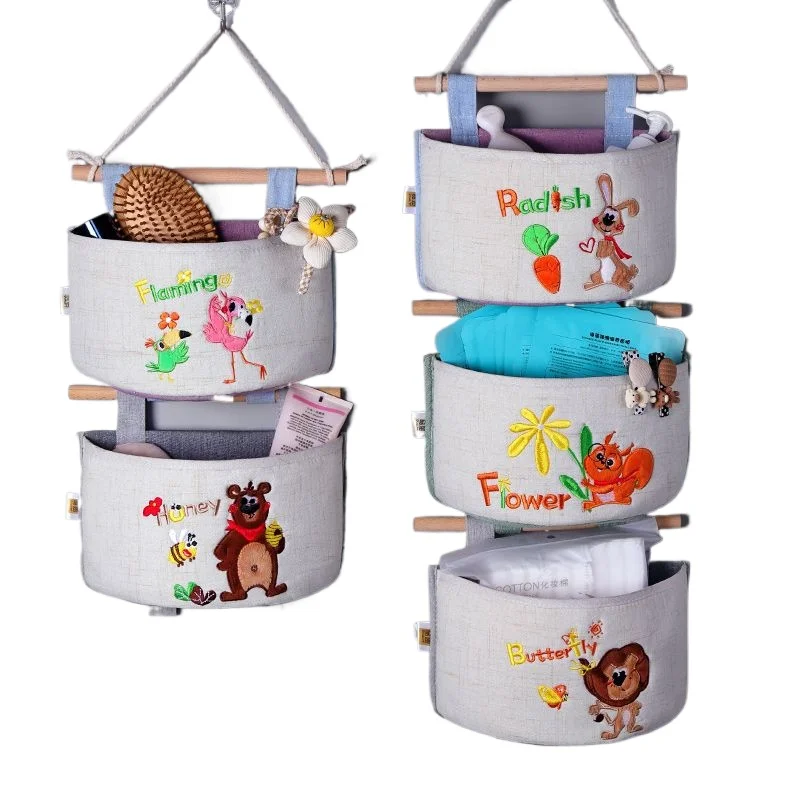

Cartoon Animal Embroidery 3-Tier Wall Mounted Hanging Storage, Fabric Organizer for Bedside & Behind Bathroom Door Bag
